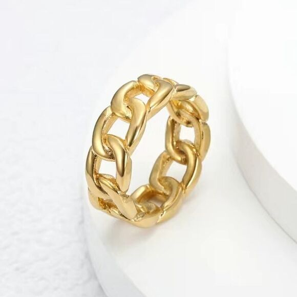 Stainless Steel Chain Style Finger Ring 18K Gold Plated SIZE 8 - Picture 4 of 7